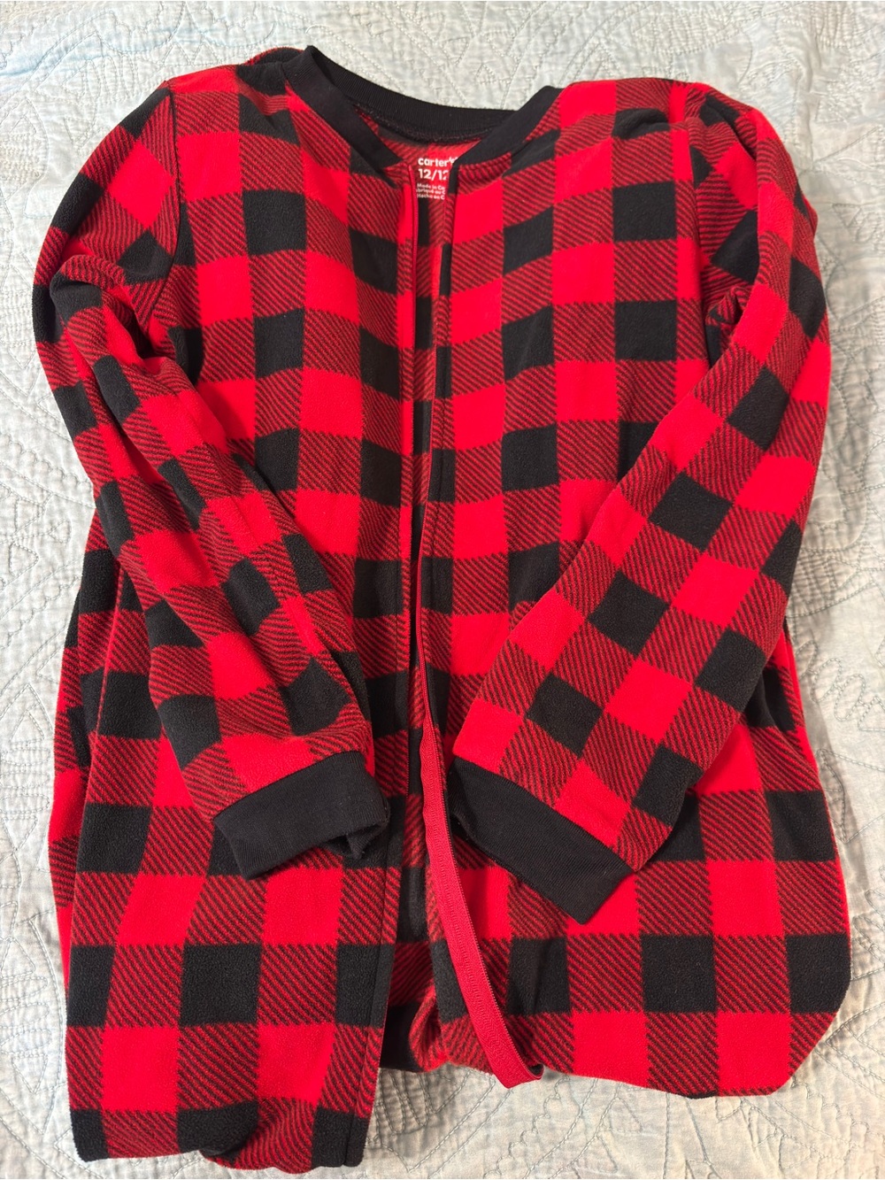 Carter's Red and Black Buffalo Plaid Fleece Zip-Up sleeper onesie